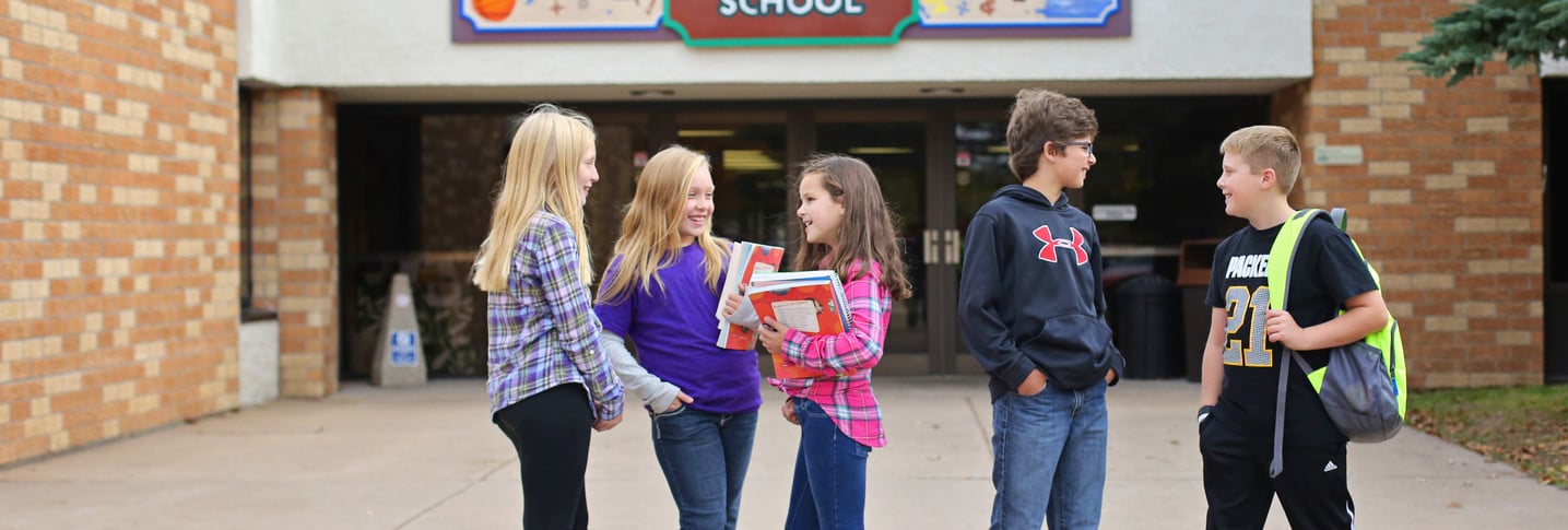 Elementary Students by Front of School